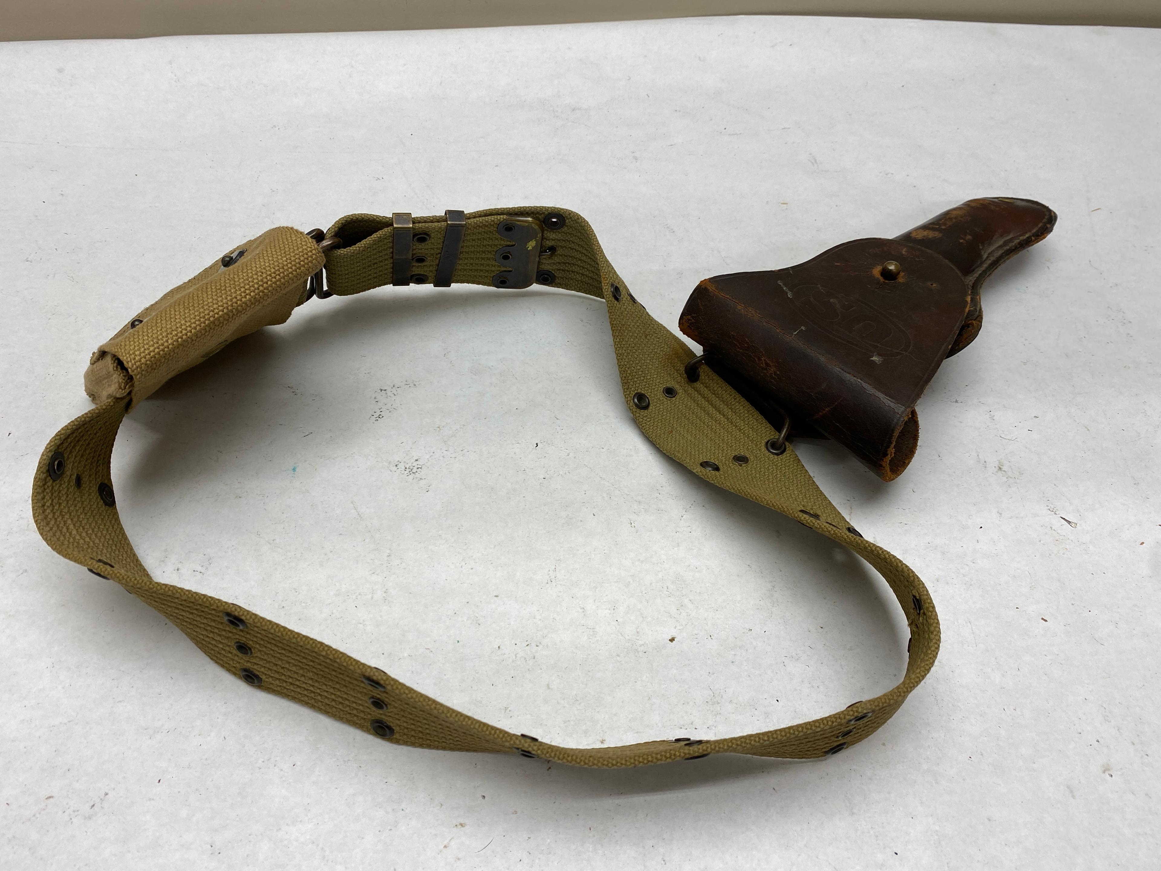 U.S. WWII ERA GUN BELT WITH HOLSTER AND MAG POUCH