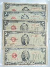 5 $2 Red Seal Notes 1928-D, 1928G.