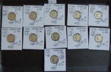 11 Mercury Dimes: 1935, 1936, 1937, 1938, 1939,