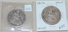 1873, 1870 Seated Half Dollars (both have holes).