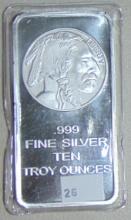 10 Troy Oz. Indian Silver Bar .999