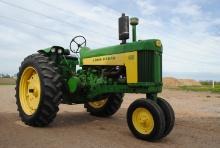 John Deere 630 Tractor, 1960, narrow front, air cleaner stack, gauges work, air ride seat, fenders,