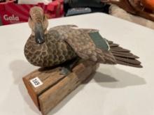 Wooden Duck Decoy -Mounted on Driftwood