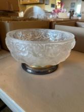 Domed shape glass butter and dish, Crystal rose frosted bowl, Wave Crest biscuit jar, Oriental