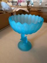 Vintage Indiana glass blue Satin compote bowl.......Shipping