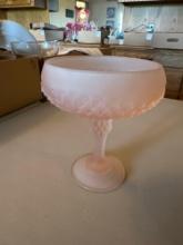 Vintage Indiana glass pink Satin blush pink compote bowl.... Nice.
