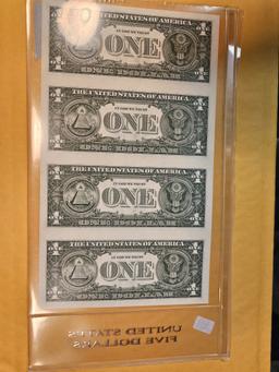 Original BEP Uncut Sheet of Crisp Uncirculated One Dollar notes