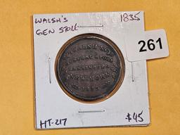 1835 Hard Times Token Merchant's store card in VF+ to XF