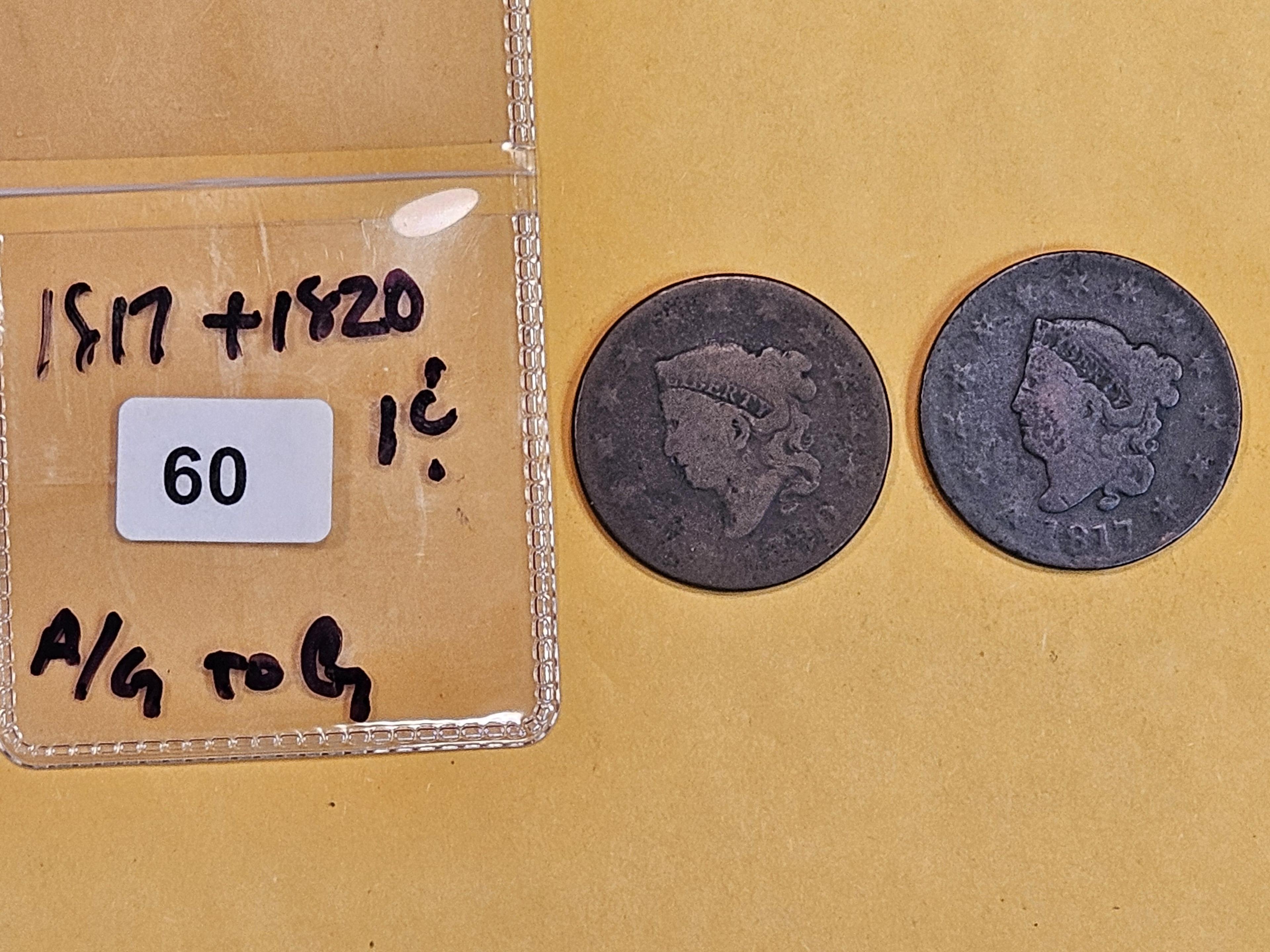1817 and 1820 Coronet Head Large Cents