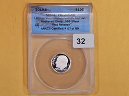 PERFECT! ANACS 2019-S .999 SILVER Dime in Proof 70 Deep Cameo