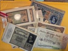 About thirty-five (35) pieces of German inflation currency