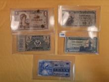 Five more vintage Military Payment Certificates