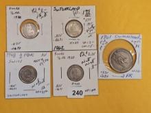 Five silver coins from Switzerland