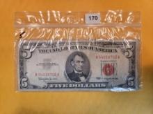 Five $5 Red Seal US Notes