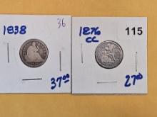 1838 and 1876-CC Seated Liberty Dimes