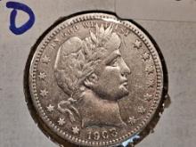 1908-D Barber silver Quarter