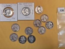 Twelve mixed silver Quarters