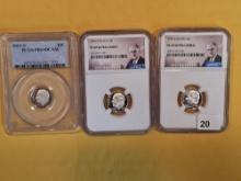 Three PCGS and NGC graded, near-perfect Roosevelt Dimes
