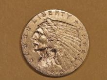 GOLD! Brilliant About Uncirculated Plus 1910 Gold Indian $2.5 Dollars
