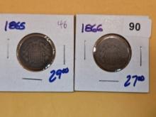 1865 and 1866 Two Cent pieces