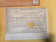 ** RARE ! 1789 Connecticut Promissory Note
