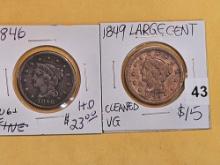 1846 and 1849 Braided Hair Large Cents