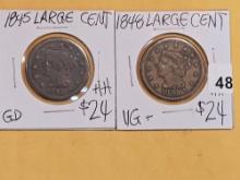 1845 and 1848 Braided Hair Large Cents