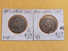 1845 and 1846 Braided Hair Large Cents
