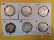 Six Morgan Silver Dollars