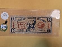 Cool, Vintage, 1949 Minnesota Territorial centennial Wooden Nickel