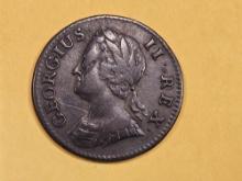 1744 Great Britian farthing in Very Fine