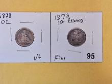 1838 and 1873 Arrows Seated Liberty Dimes