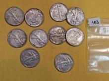 Ten mixed silver Walking Liberty Half Dollars