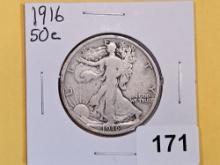 * Semi-Key 1916 Walking Liberty Half Dollar