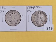 1916 and 1916-D Walking Liberty Half Dollars