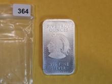 FIVE Troy ounce .999 fine silver Art Bar