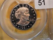 PCGS 1981-S Susan B Anthony Dollar in Proof 69 Deep Cameo