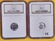 Two 1961 NGC-graded silver Roosevelt Dimes