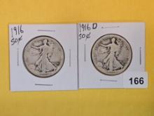 Two Semi-Key Walking Liberty Half Dollars