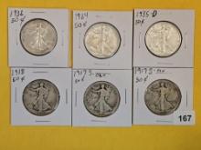 Six little nicer Walking Liberty Half Dollars