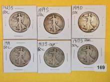 Six little better date Walking Liberty Half Dollars