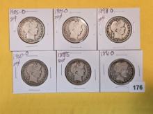 Six little better date Barber Half Dollars