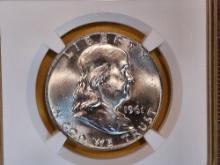 NGC 1961-D Franklin Half Dollar in Mint State 64