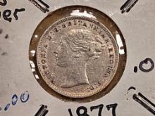 Semi-key 1877 Great Britain silver 3 pence