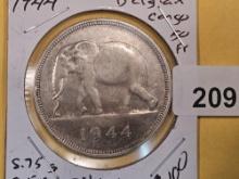 KEY! 1944 Belgian Congo silver 50 francs