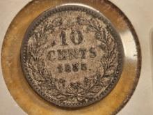 1885 Netherlands silver 10 cents in Fine plus