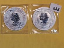 Two GEM 2021 and 2022 Australia silver Dollars