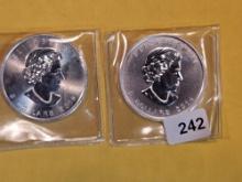 Two GEM 2014 and 2015 Canada silver Five Dollars