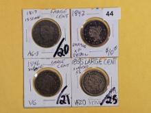 Four fun, mixed, Large Cents