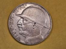 ** KEY DATE 1928-R Italy silver 20 lire in Very Fine